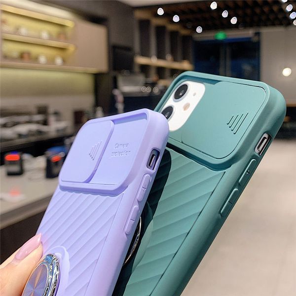 

slide camera protection case for iphone se 2020 11 11pro max xr xs max x 8 7 6 6s plus 11pro shockproof ring holder soft case