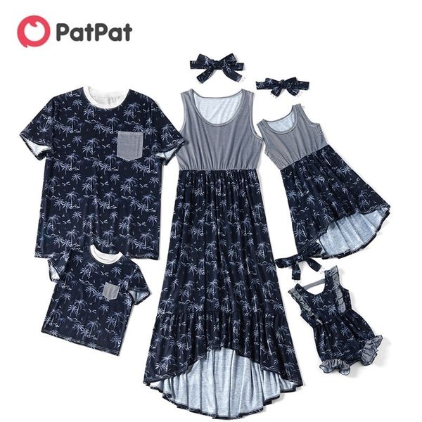 

patpat summer new family matching coconut tank sleeveless dress t-shirt rompers family look baby girl mom and dad clothes y200713, Blue