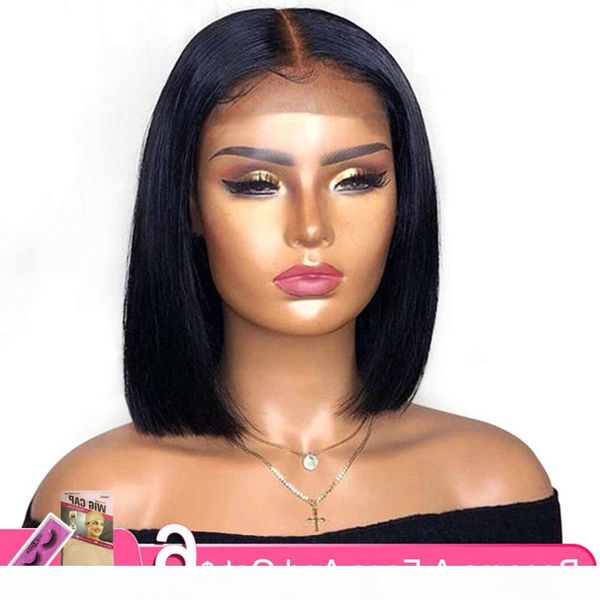 

aircabin 13x6 front bob straight brazilian natural color remy human hair deep part lace short wigs for black women, Black;brown