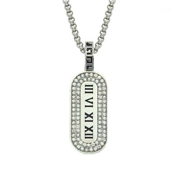 

pendant necklaces rome letter necklace hip hop cuban chain fully iced out dog tag 28inch1, Silver