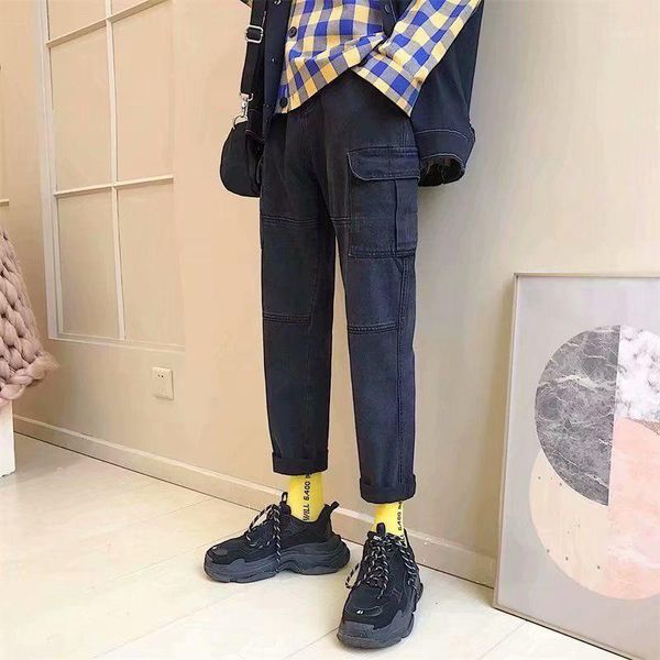 

2020 fashion men jeans loose fit retro blue classical harem pants big small leg streetwear hip hop jeans men pants korean black1