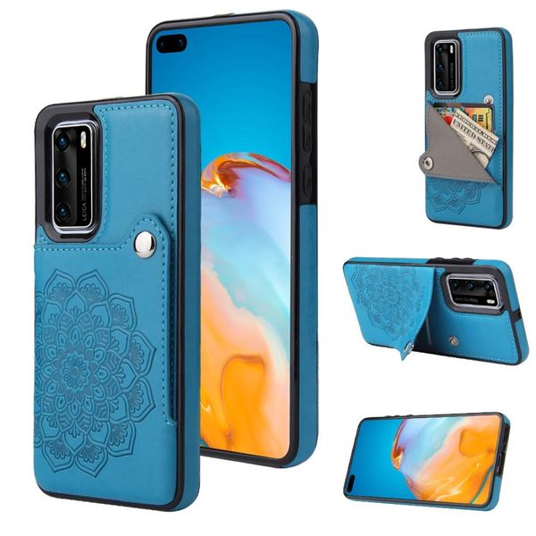 

for huawei p40 pro embossed pattern pu tpu protective case with holder wallet card slots
