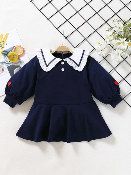 

baby peter-pan collar lantern sleeve patch detail dress she, Red;yellow