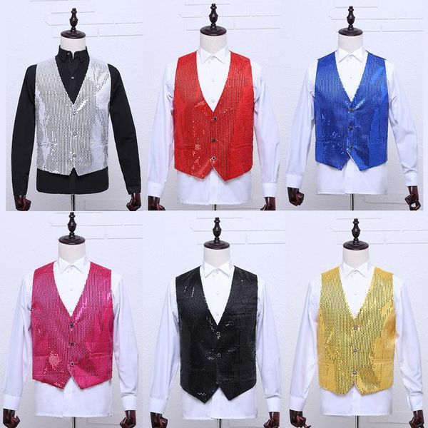 

fashion 2019 new mens clothing men's vest hip hop bright tablets red black yellow pink stage performance men waistcoat vests1, Black;white