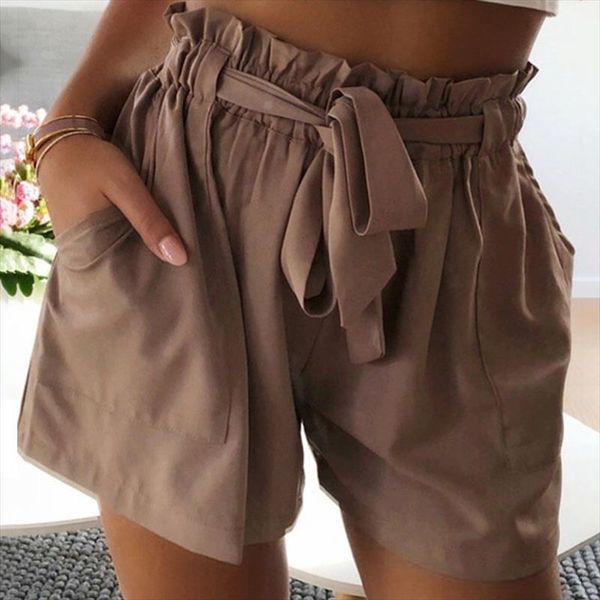 

2020 summer casual shorts plus size s 3xl wide leg shorts with belts high waist solid ruffle female shorts loose women, White;black