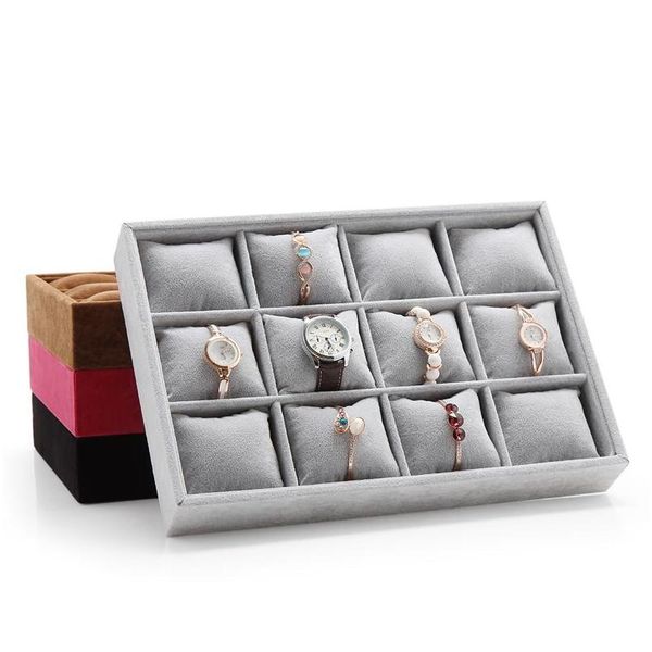 

35*24cm 12 grid watch cases displays jewelry wood case pillow display storage organizer show box bracelet bangle display shelf vnael, Black