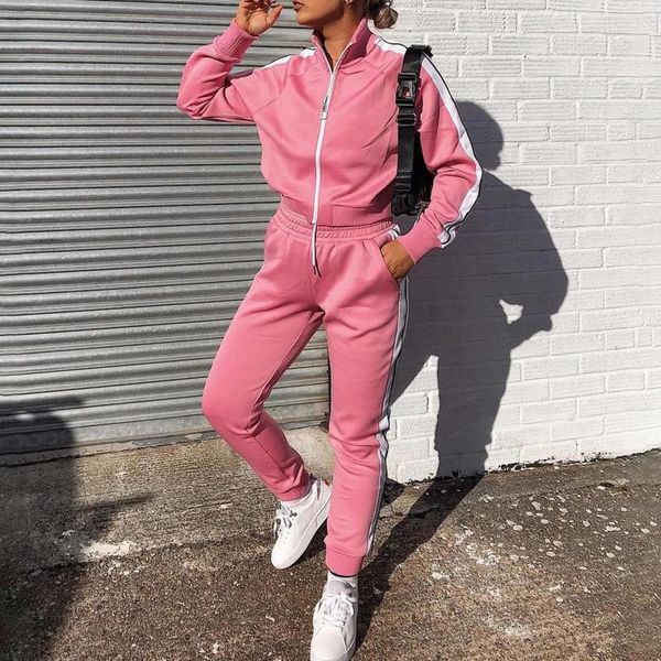 

tracksuits women solid patchwork zipper cardigan sportswear 2pc set ladies loungewear loose sports suit women gym clothing #3, White;black