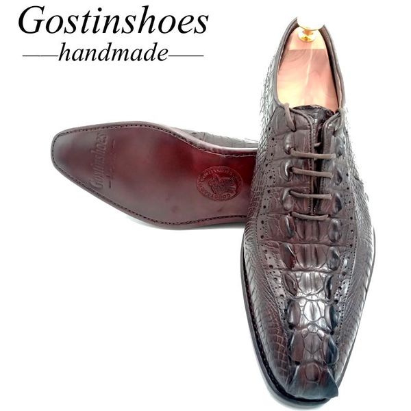 

dress shoes sale 44 goodyear welted men luxury brown lace-up pointed formal handmade genuine crocodile leather oxford, Black