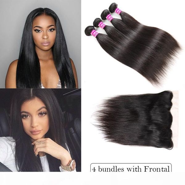 

selling brazilian virgin hair vendors straight human hair weave bundles with lace closure ear to ear frontal remy hair extensions wefts, Black