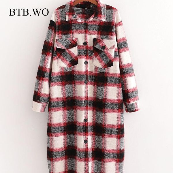

btb.wo 2021 fashion lady winter pockets oversized plaid jacket coat vintage long sleeve side vents female outerwear chic, Tan;black