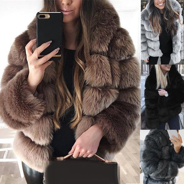

fluffy faux fur coat women winter jacket fashion thick warm overcoat faux fox fur coats female fur jacket casual party overcoat, Black