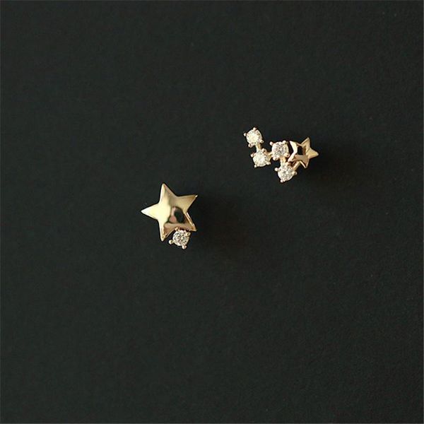 

stud 925 sterling silver japanese asymmetric star earrings women modern simple student party 14k gold jewelry friendship gift, Golden;silver