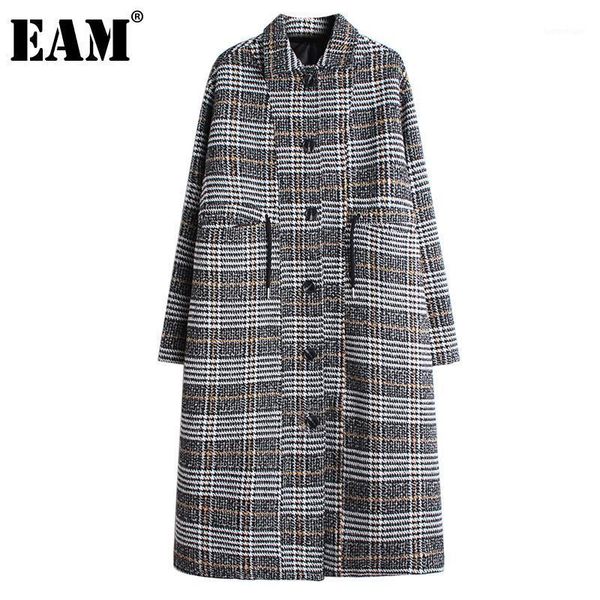 

women's wool & blends [eam] loose fit black plaid split big size long woolen coat parkas sleeve women fashion tide autumn winter 2021 1