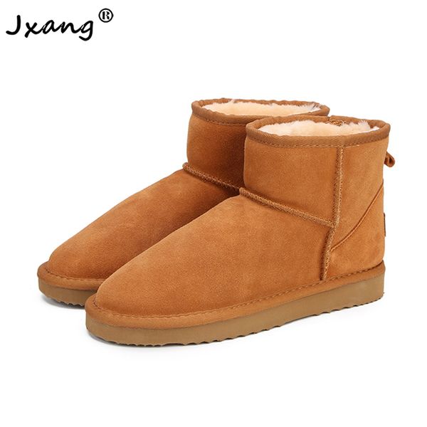 

jxang australia brand winter women's snow boots cow split leather ankle shoes woman fur botas mujer big size y1221, Black