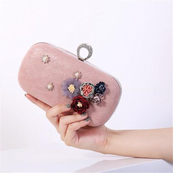 

evening bags 2021 women handmade flowers clutch wedding banquet purse for ladies diamond ring wallets with chain mn15791
