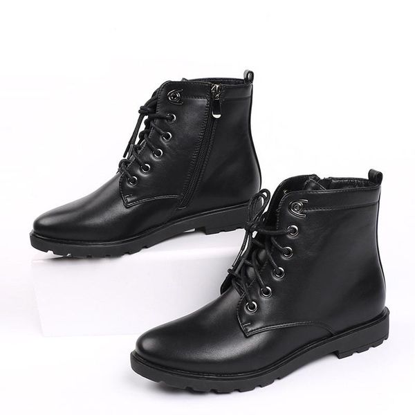 

boots for women 2020 fashion round toe lace-up combat boots ladies shoes black woman winter warm classical shoes female