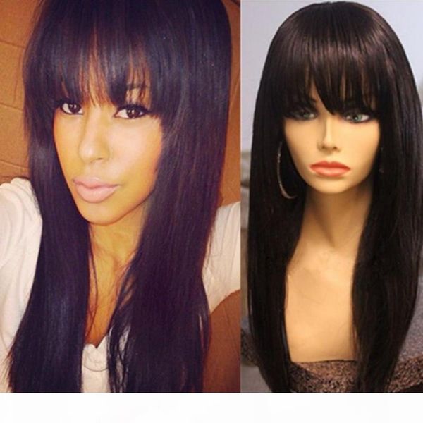 

glueless full lace human hair wigs for black woman brazilian lace front human hair wigs with bangs full lace wigs in stock, Black;brown