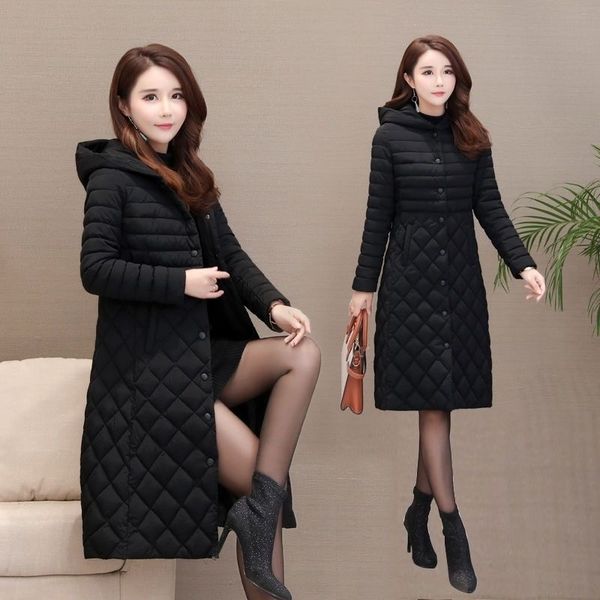 

gold velvet long coat women 2020 autumn and winter new hooded cotton padded female slim jacket fashion hooded women's parka coatx1016, Black;brown