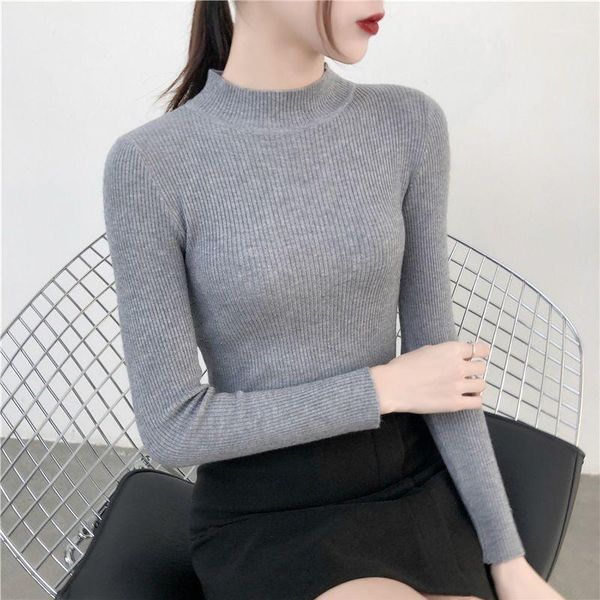 

autumn long sleeve women turtleneck sweater knitted pullover winter solid elasticity slim streetwear jumper sweaters female1, White;black