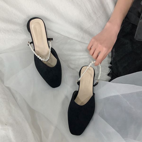 

qkfp women039;s 2020 new wild fur heel shoes lamb wool cotton scoop peas shoes low winter shoes, Black