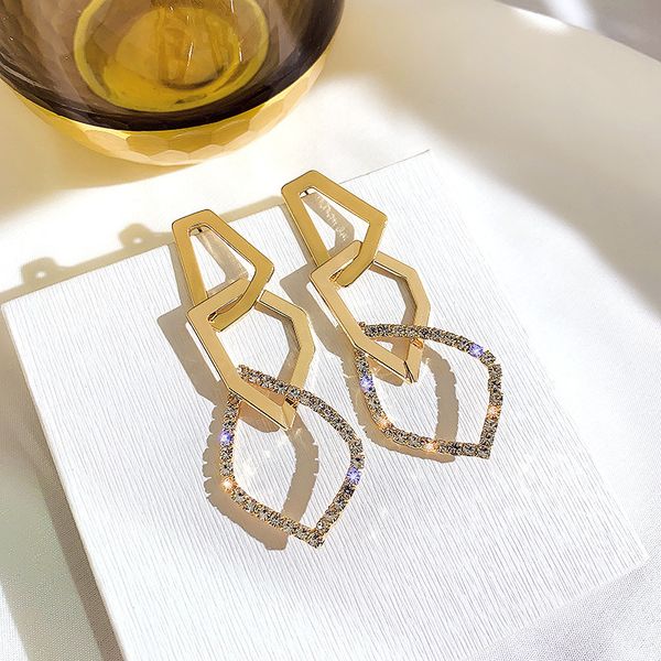 

fashion irregular geometric drop earring for women exaggerate golden rhinestone dangle earrings wedding jewelry gifts, Silver