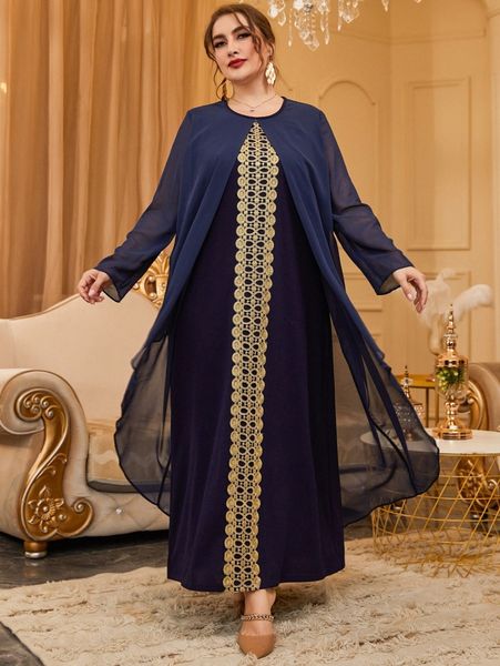 

plus contrast guipure lace overlay dress 21gt#, Black