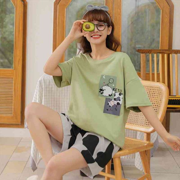 

cute cow pajamas set summer cotton home wear large size pijama women comfort sleepwear soft breathable nightwear pyjama, Black;red
