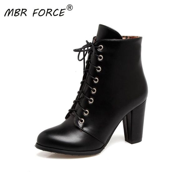 

mbr force fashion women ankle boots pointed toe quality comfort botines mujer for woman ladies lace up boots casual party, Black