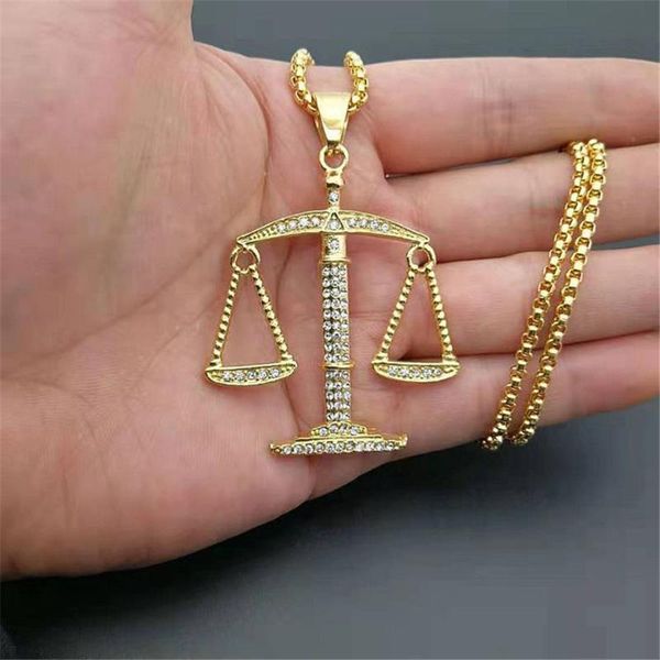 

pendant necklaces justice balance scales necklace for women men hip hop iced out cz bling stainless steel jewelry drop, Silver