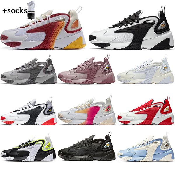 

with socks zoom m2k 2k tekno 2000 mens running shoes for womens triple black white dynamic style breathable sports sneakers shoes 36-45, White;red