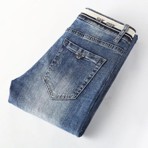 

autumn winter cotton men's jeans slim elastic italy eagle brand fashion businesstrousers classic style jeans denim male pants, Blue
