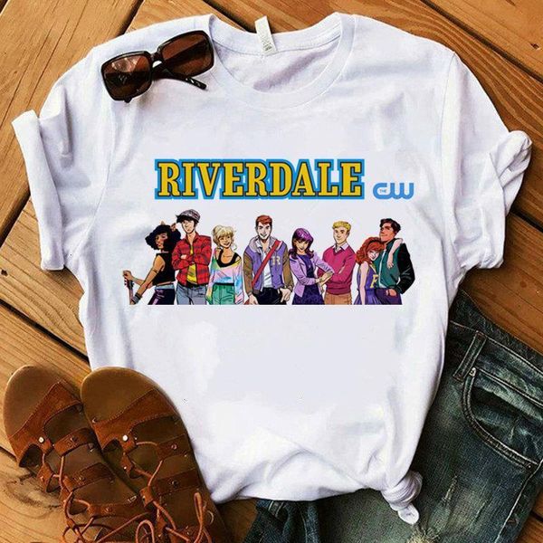 

2020 new women clothing summer riverdale t shirt female vogue printed streetwear fashion o neck short sleeve tee shirt cartoon, White