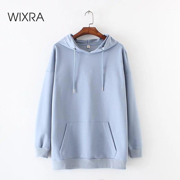 

wixra casual solid hoodie sweatshirts womens hooded pullover with pocket streetwear ladies hip-hop clothes autumn1, Black