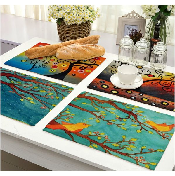 

colour decoration trees printed dining table mats flowers plants placemat bowl drink coasters home accessories kitchen tools bar f bbybft