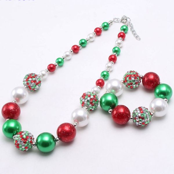 

new kids girls colorful lovely princess acrylic beaded chunky necklace bracelet 2pcs set jewelry christmas gift, Red;brown
