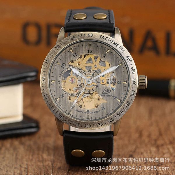 

worn out fully automatic mechanical shenhua men's watch, Slivery;brown