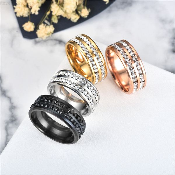 

diamond stainless rose steel two gold rows band wedding ring mens women rings fashion will and sandy jewelry, Golden;silver