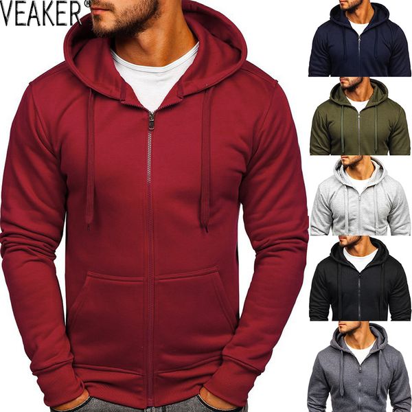 

2019 new men's casual zipper hoodies sweatshirts male black green solid color hooded outerwear s-2xl