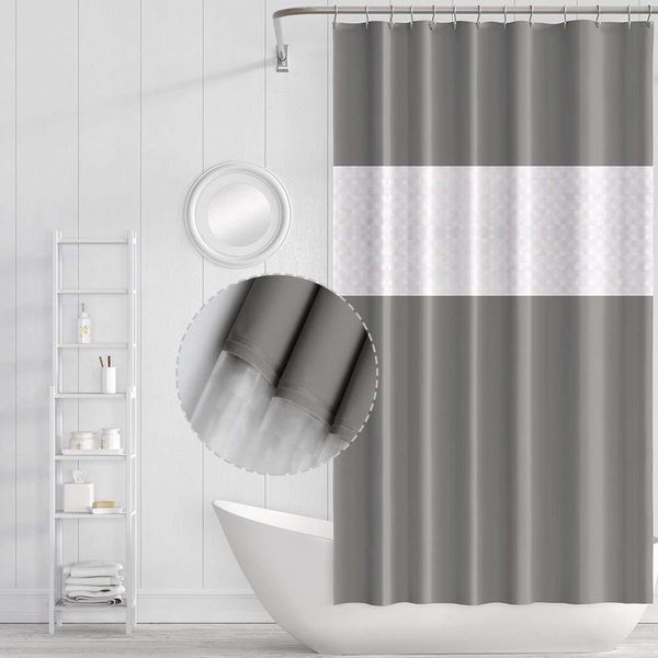 UFRiday Plastic EVA Shower Curtain impermeável banheiro cortinas com janela de plástico 3d ver através da cortina de banho superior com ganchos t200711