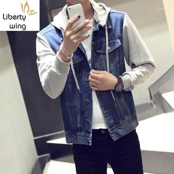 

blouson homme new fashion 2020 men's spring autumn denim jackets hooded jeans jacket male harajuku streetwear men coat plus size1, Black;brown