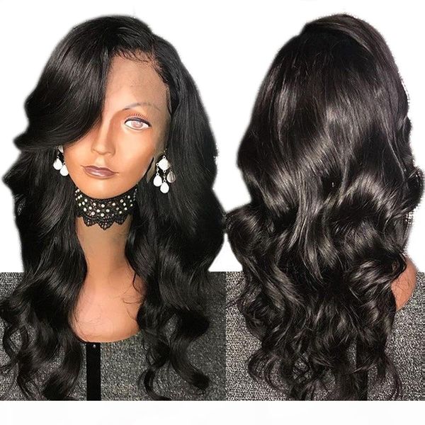 

wavy lace front wigs part for women virgin brazilian long wavy glueless lacefront wig with baby hair, Black;brown