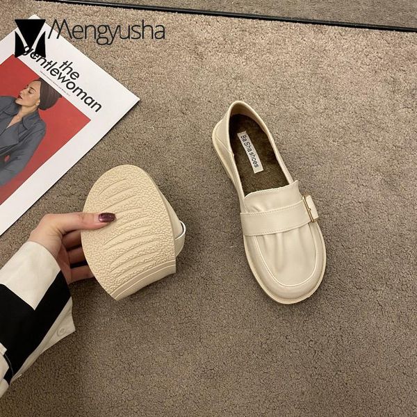 

british round toe loafers insole plush soft pu leather moccasins cozy slip on grandma shoes women vintage pleated college flats, Black