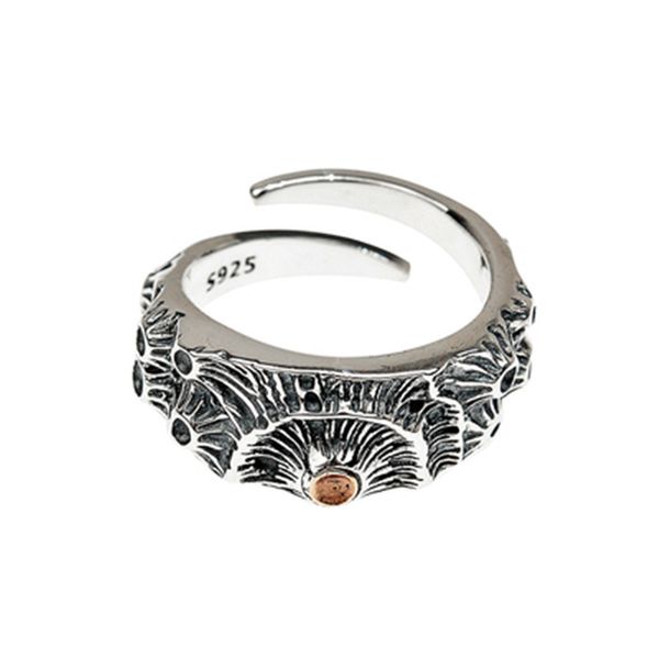 

s925 meteor crater silver sterling hip hop retro fashion men's ring adjustable opening l2gm, Golden;silver