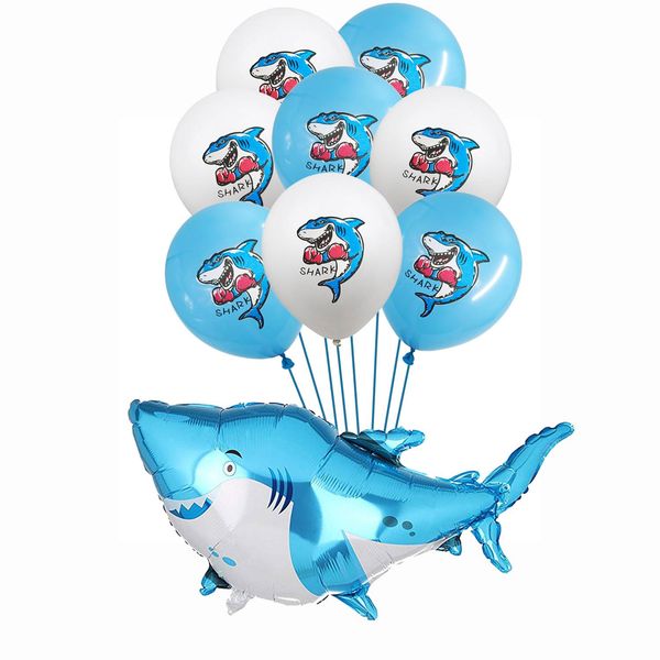 

amawill blue splash shark party decorations shark mylar balloons 12inch latex air balloons kids birthday sea party favors 8d wmtega