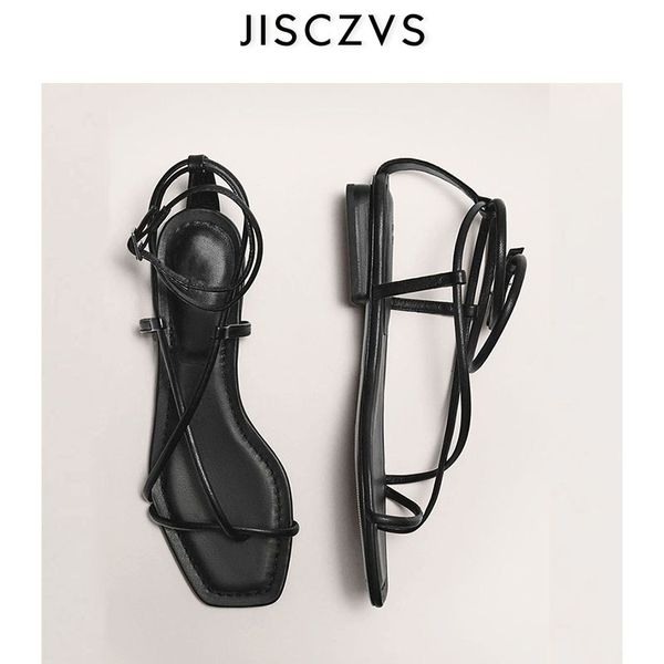 

2020 summer black thong toe gladiator sandals women cross strap flat roman shoes women retro chic narrow band sandals women 0928