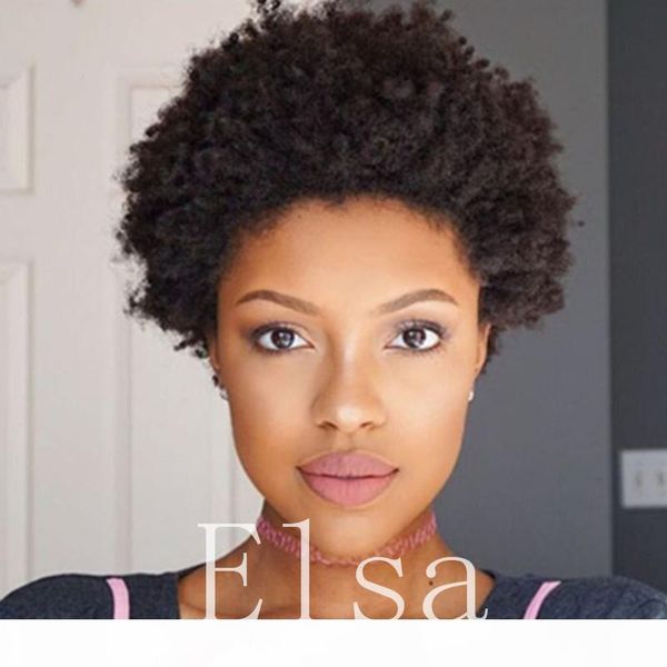 

none lace human hair wigs brazilian natural black color afro kinky curly wigs for black women short bob wigs, Black;brown