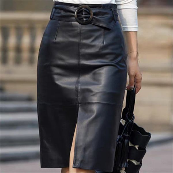 

2020 new fashion genuine real sheep leather skirt h92, Black