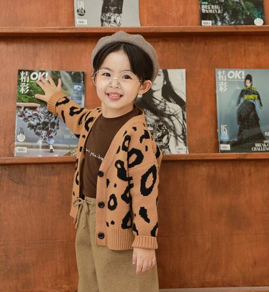 

2020 new girls boys leopard knitted sweater autumn winter fashion baby cardigan 1-6 years, Blue