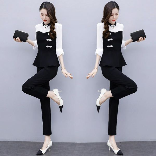 

women's two piece pants goddess woman suits lady suit office ensemble costume femme 2 pieces pantalon conbinaison conjunto feminino, White