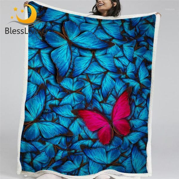 

blessliving butterflies fluffy blanket colorful butterfly plush bedspread watercolor beautiful bedding blue red 3d print blanket1